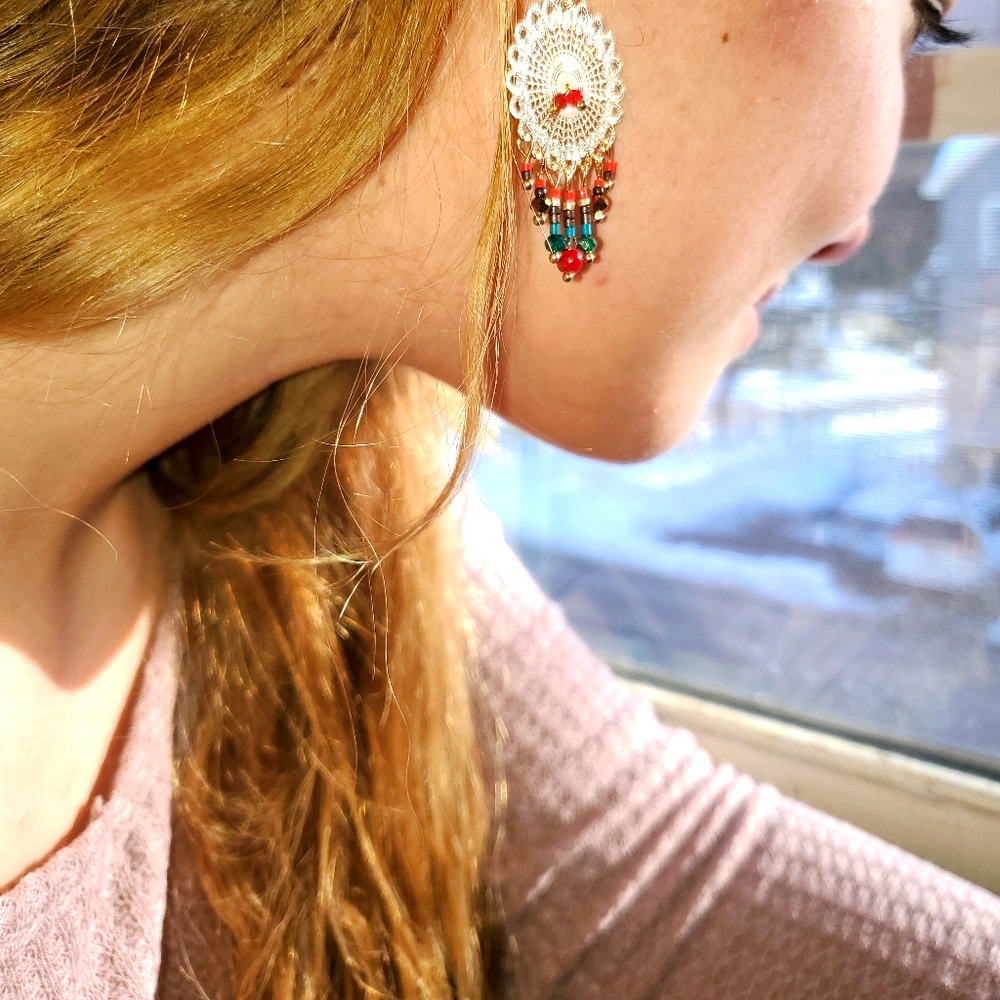 Statement Beaded Chandelier Earrings NWOT